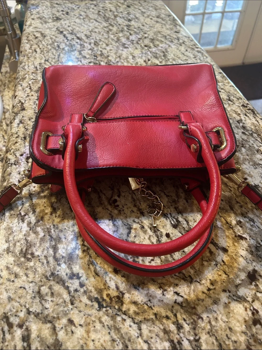 Charming Charlie Red Satchel with Gold Lock Charm